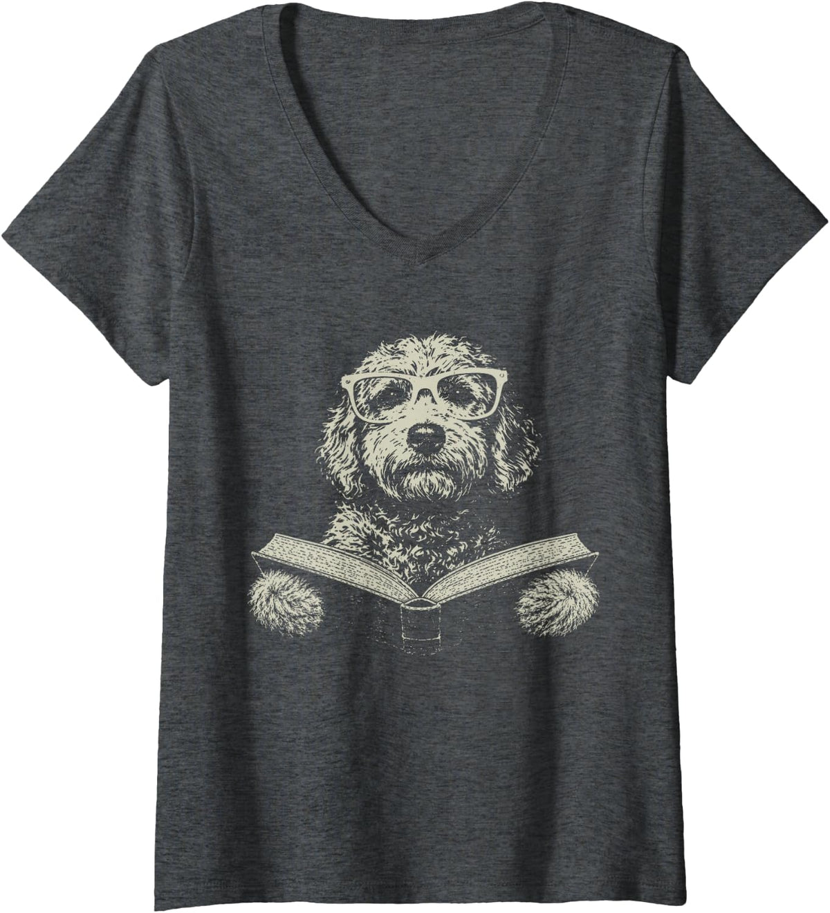 Women's Vintage Goldendoodle Reading Book Funny Dog Mom Book Lover V-Neck T-Shirt - Dark Heather Grey