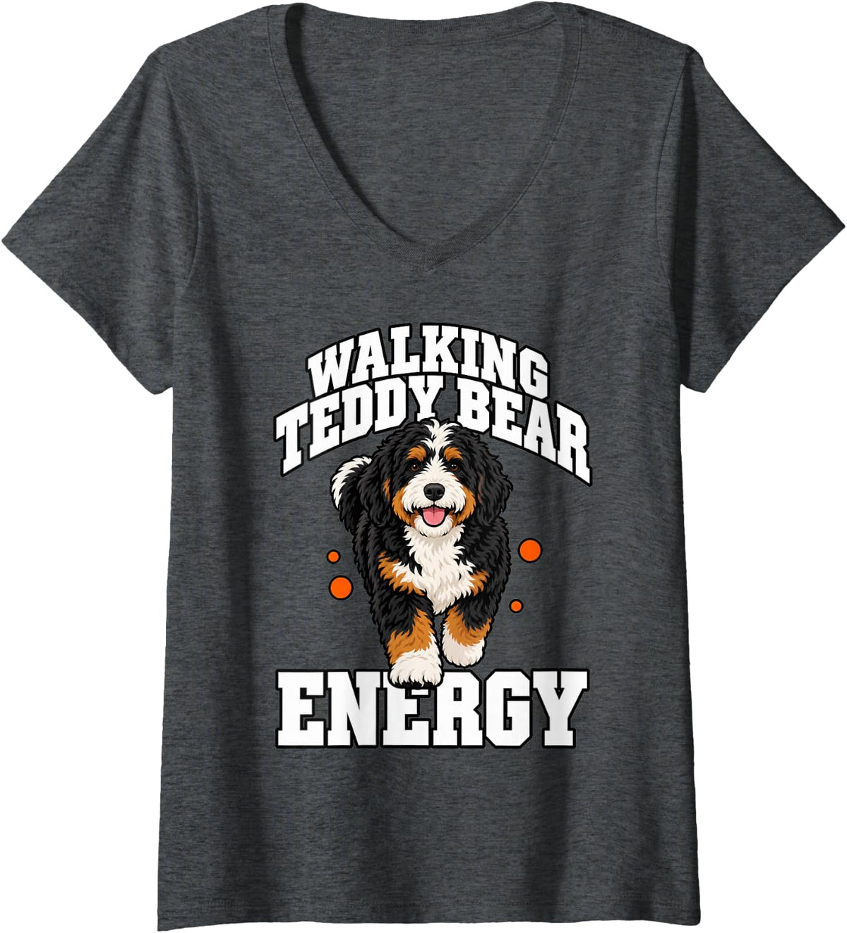 Women's Bernedoodle Walking Teddy Bear Energy Dog Mom Dad Owner V-Neck T-Shirt - Dark Heather Grey
