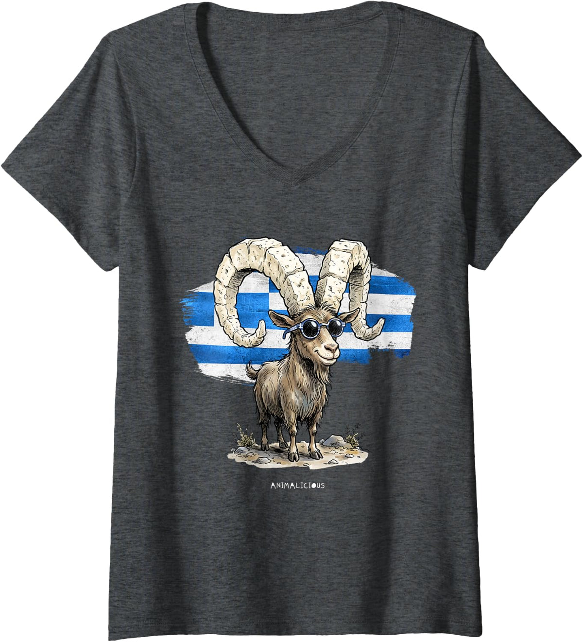 Women's Funny Goat and FETA from Greece V-Neck T-Shirt - Dark Heather Grey