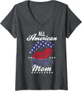Womens All American Trump Mom USA Flag Lips Vote 2024 Mothers Day V-Neck T-Shirt - Dark Heather Grey