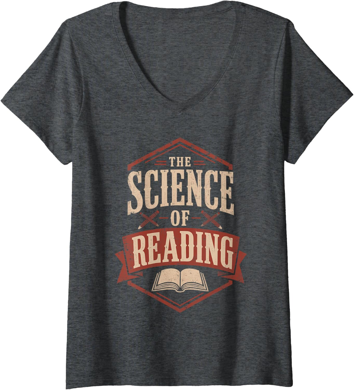 Women's The Science of Reading Teacher Literacy V-Neck T-Shirt - Dark Heather Grey