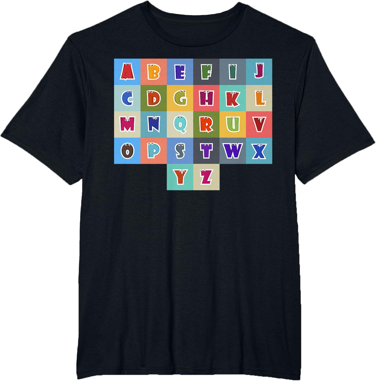 Alphabet ABC Kids Decorative Letters Kindergarten Preschool T-Shirt - Black