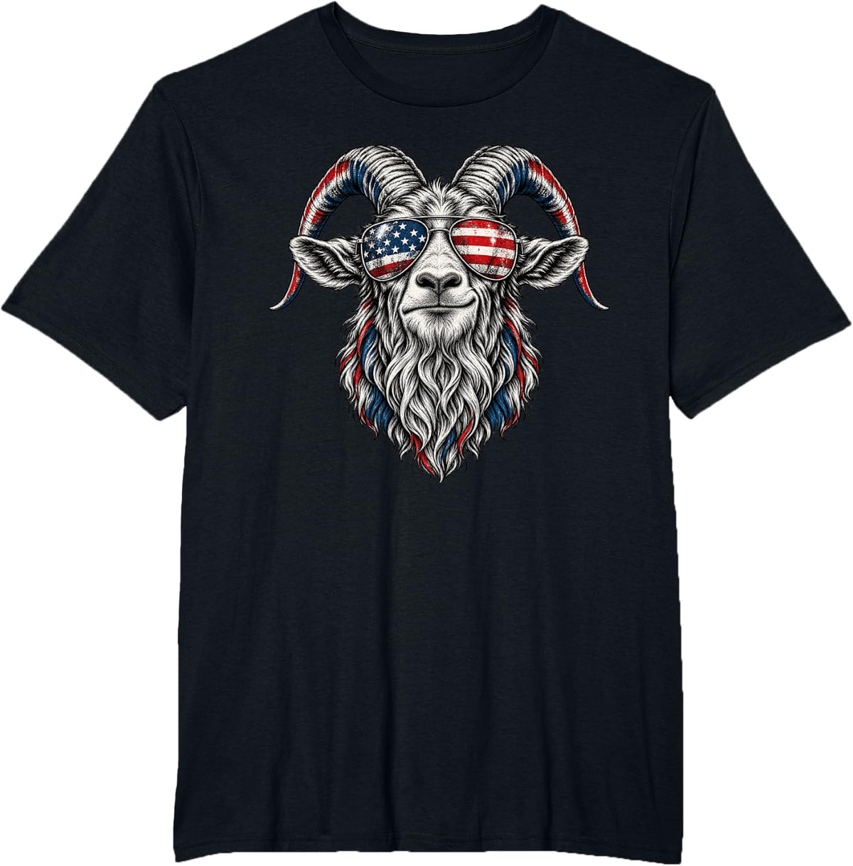 USA Goat 4th of July American Flag Aviator Sunglasses T-Shirt - Black