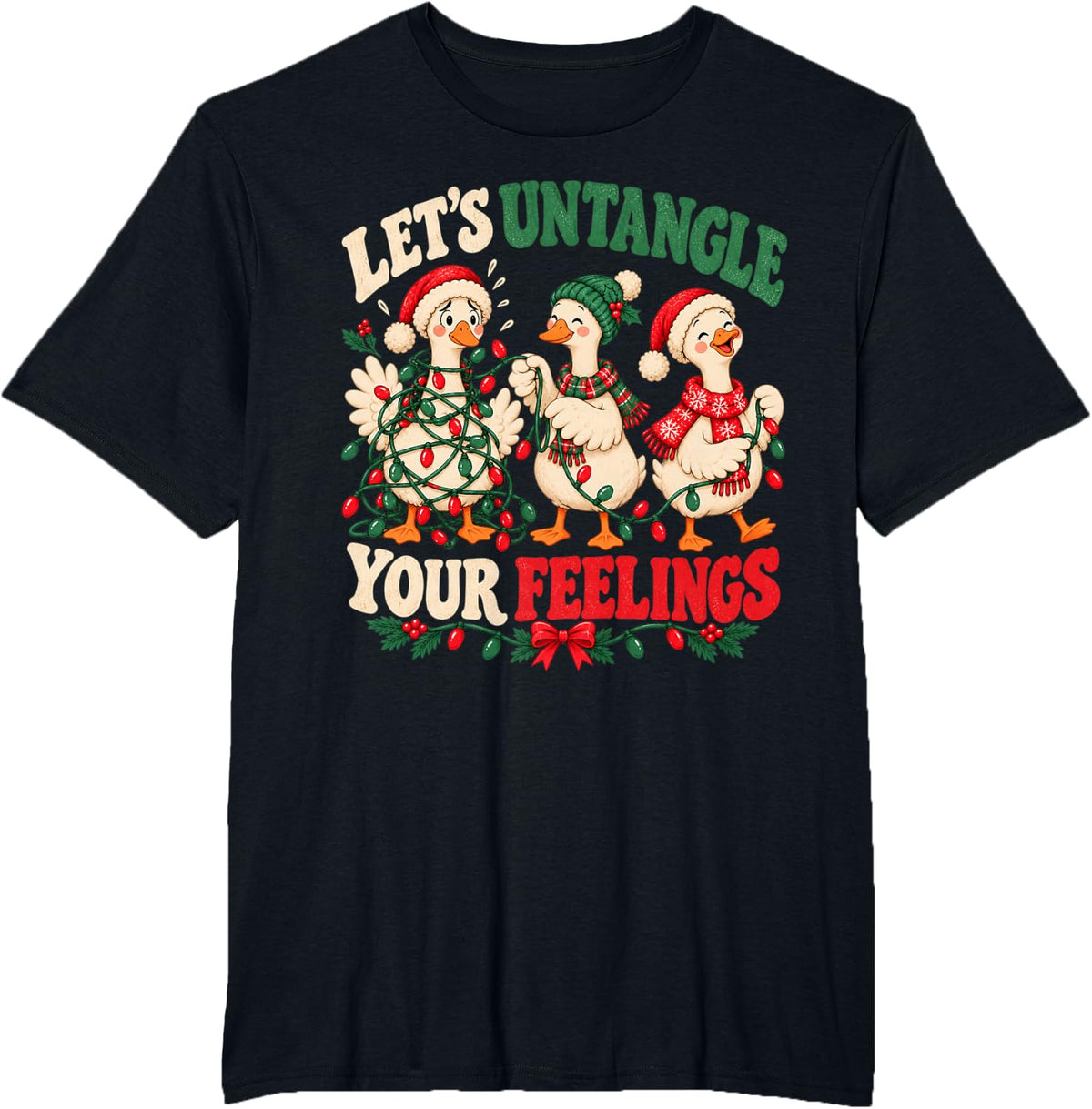 Xmas Lights Mental Health Christmas Goose School Counselor T-Shirt - Black