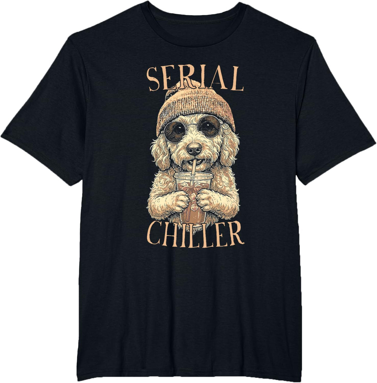 Goldendoodle Chiller Beanie Iced Coffee T-Shirt - Black