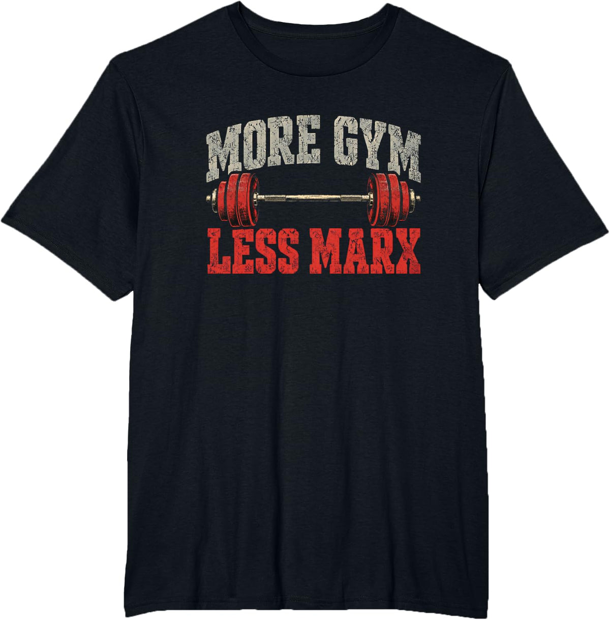 More Gym Less Marx Funny Anti Communist Workout T-Shirt - Black