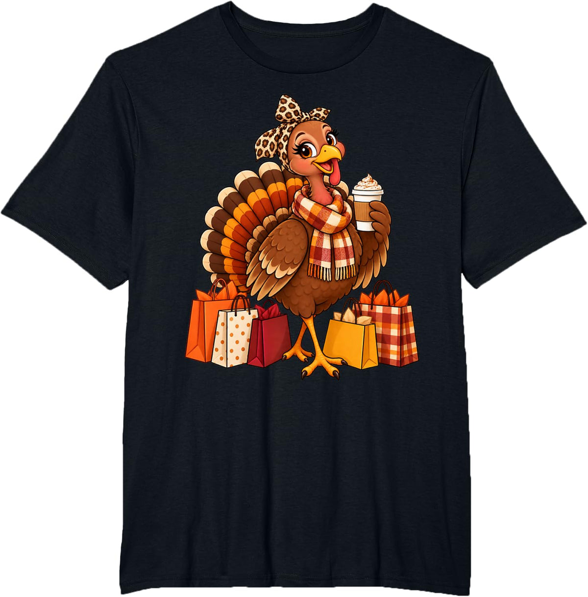 Gobble Mom Turkey Latte Cute Fall Thanksgiving Mama Errands T-Shirt - Black