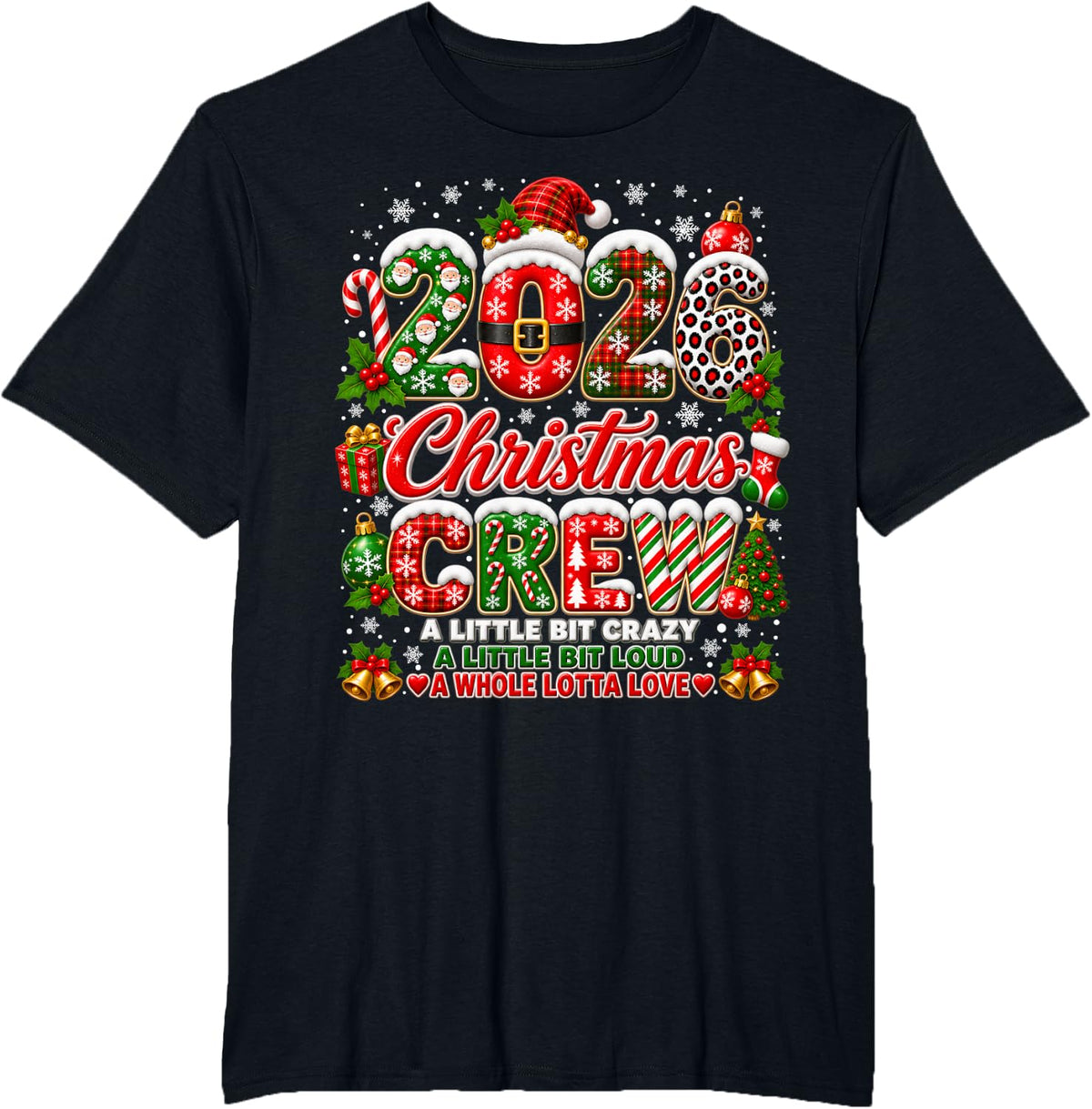 Christmas Crew 2026 Family Christmas Xmas Pajamas Matching T-Shirt - Black