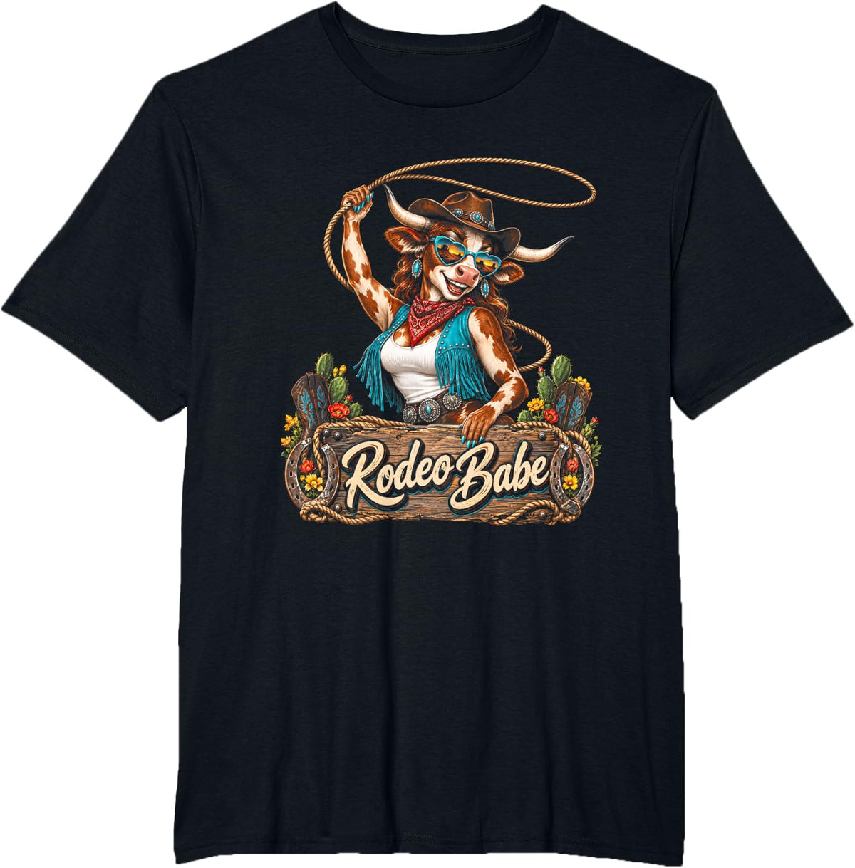 Rodeo Babe Cowgirl - Cow T-Shirt - Black