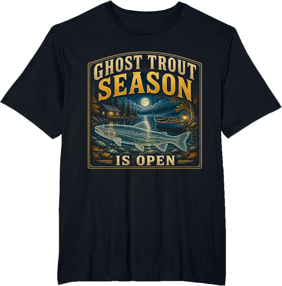 Ghost Trout Season is Open Funny Fishing Halloween Trout T-Shirt - Black