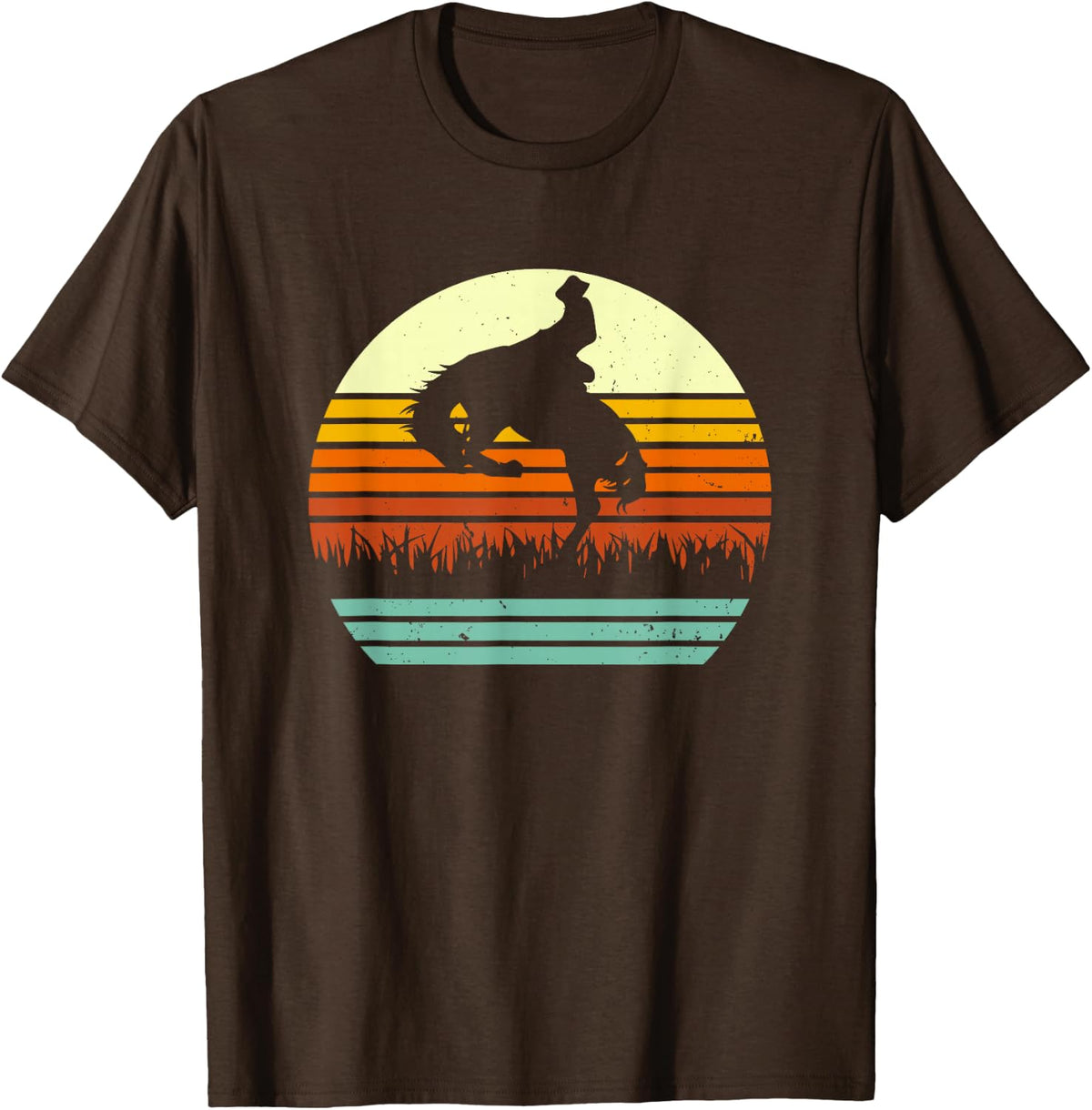 Rodeo Bucking Bronco Horse Retro Style T-Shirt - Brown