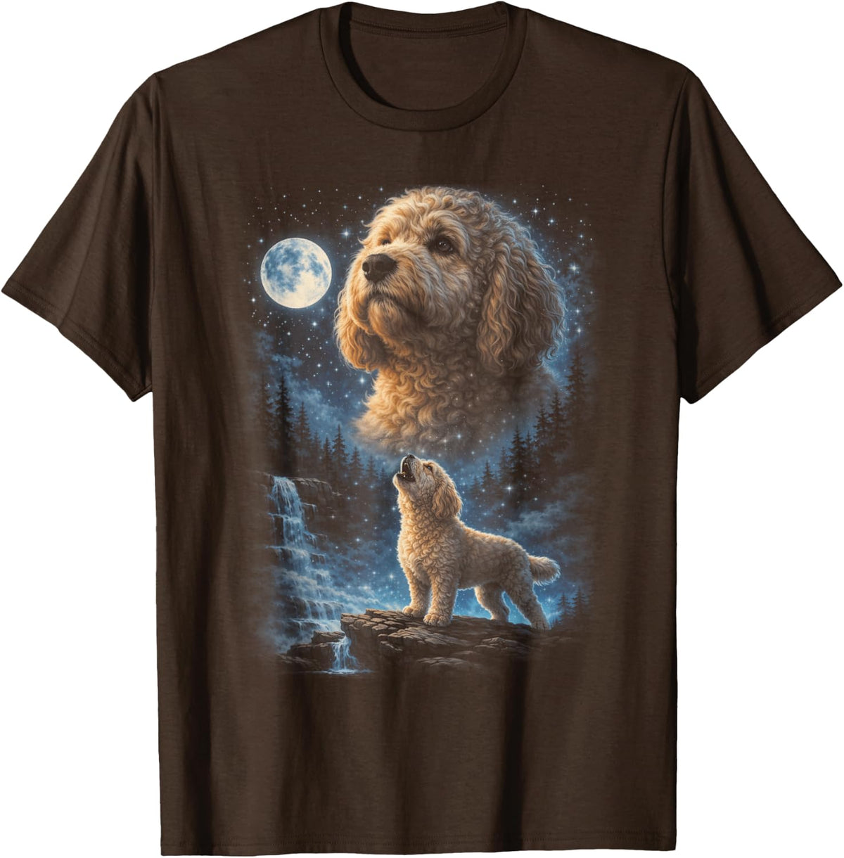 Golden Doodle Howling at Moon T-Shirt - Brown