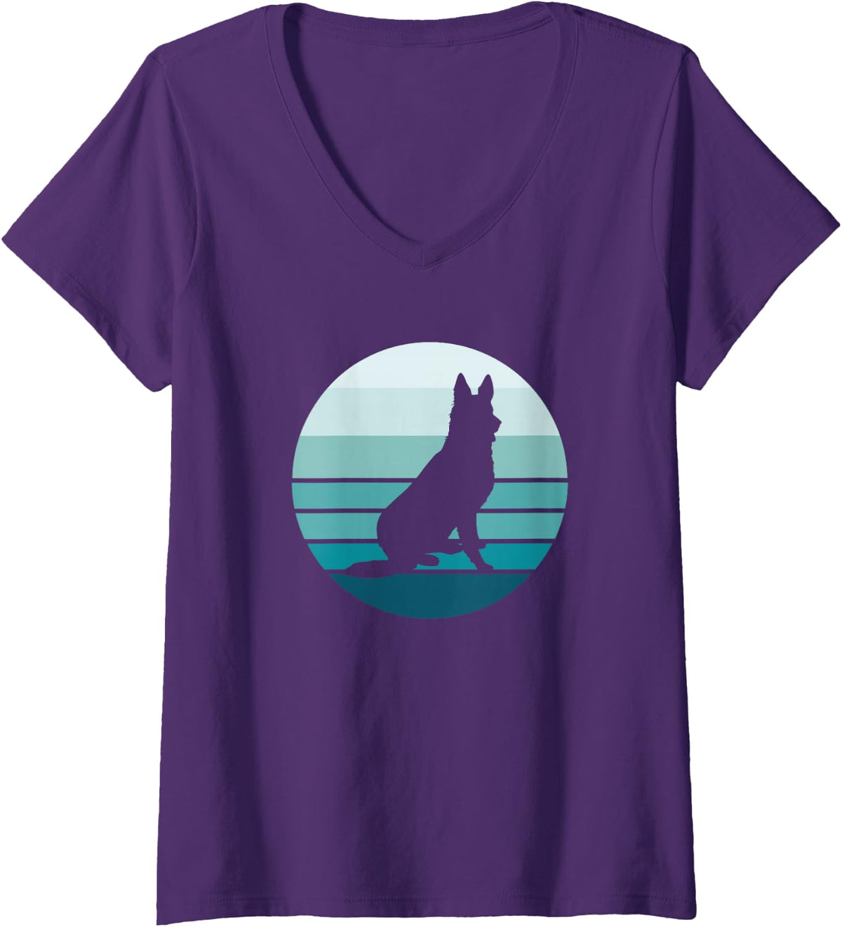 Womens German Shepherd Retro and Vintage V-Neck T-Shirt - Purple