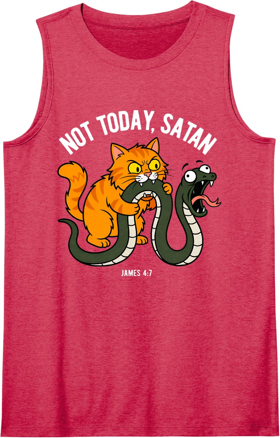 Not Today Satan James 4:7 Christian Orange Cat Bible Humor Sleeveless Tank Top - Red
