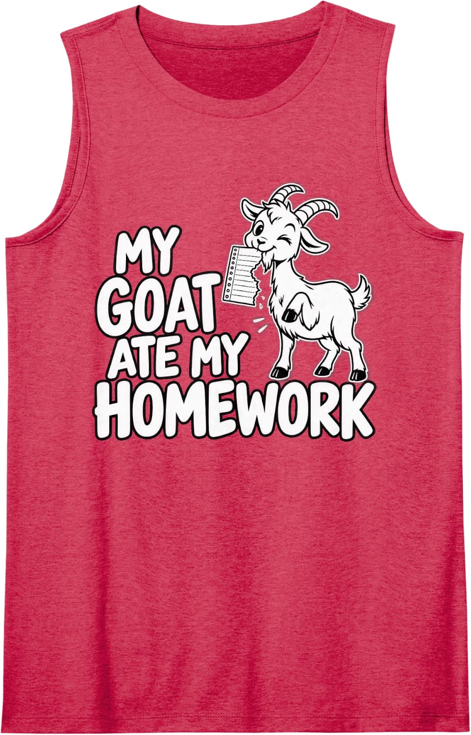 Funny Goat Ate My Homework School Humor Sleeveless Tank Top - Red
