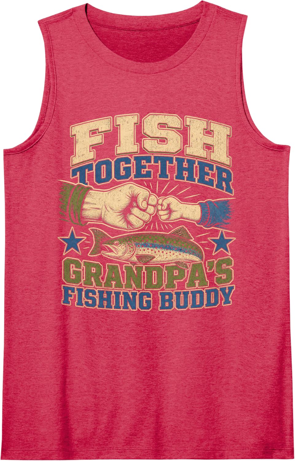 Fish Together Grandpa's Fishing Buddy Sleeveless Tank Top - Red