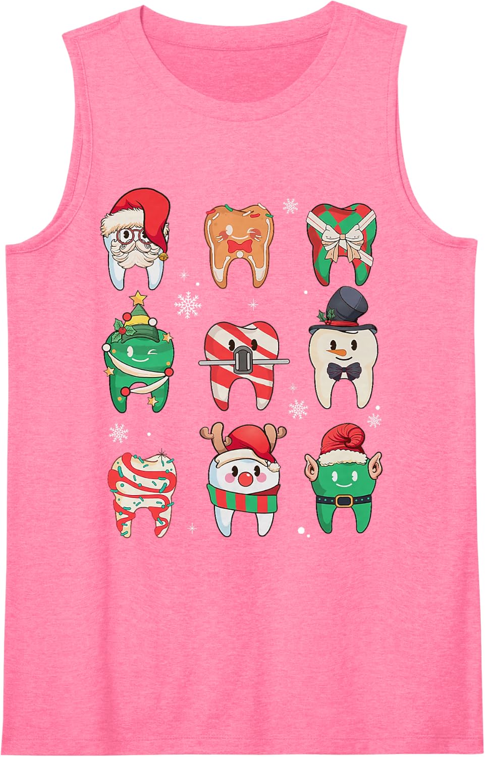 Christmas Teeth Santa Funny Christmas Dentist Sleeveless Tank Top - Pink