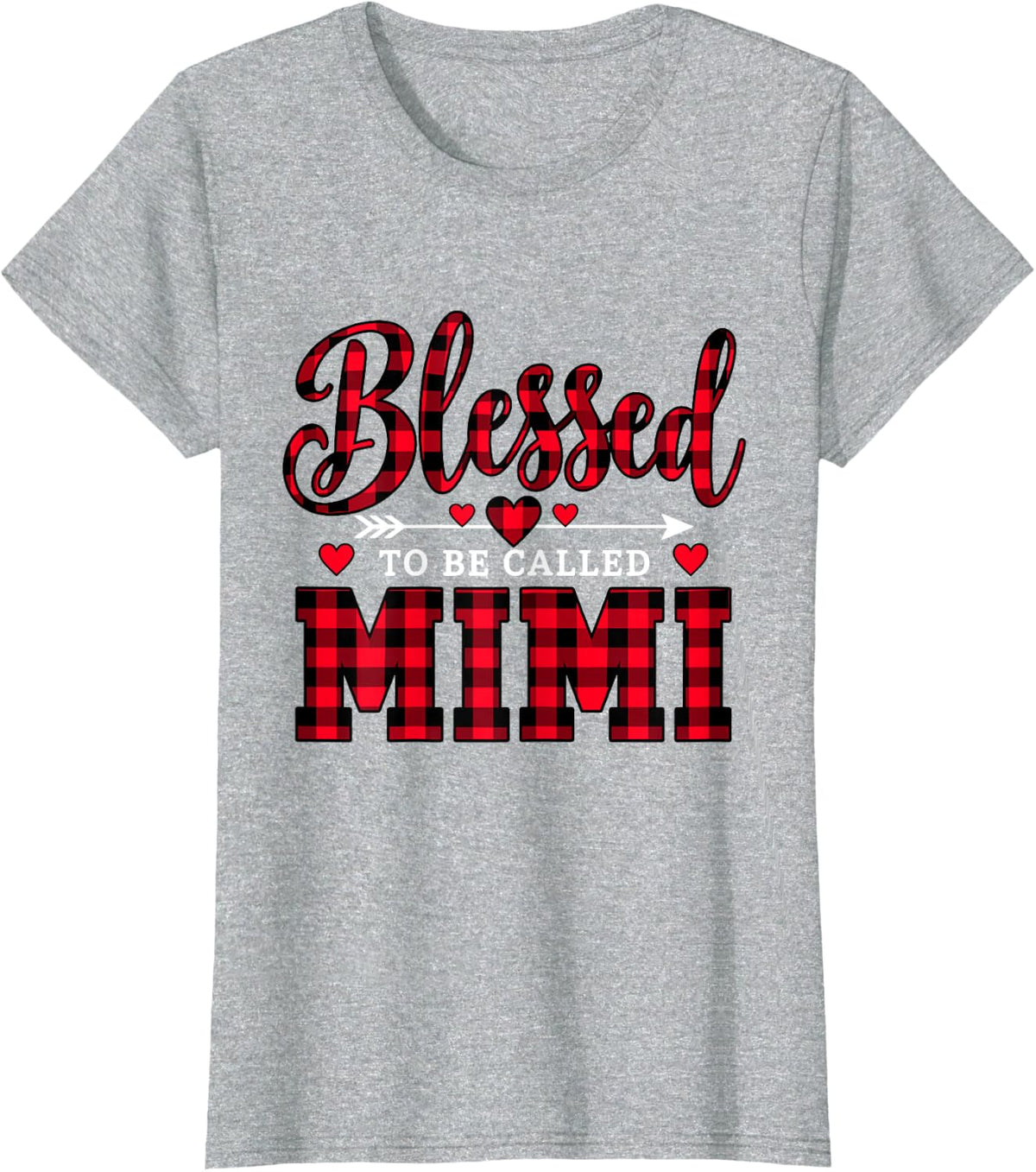 Blessed to Be Called Mimi Christmas Buffalo Plaid Retro T-Shirt - Heather Grey