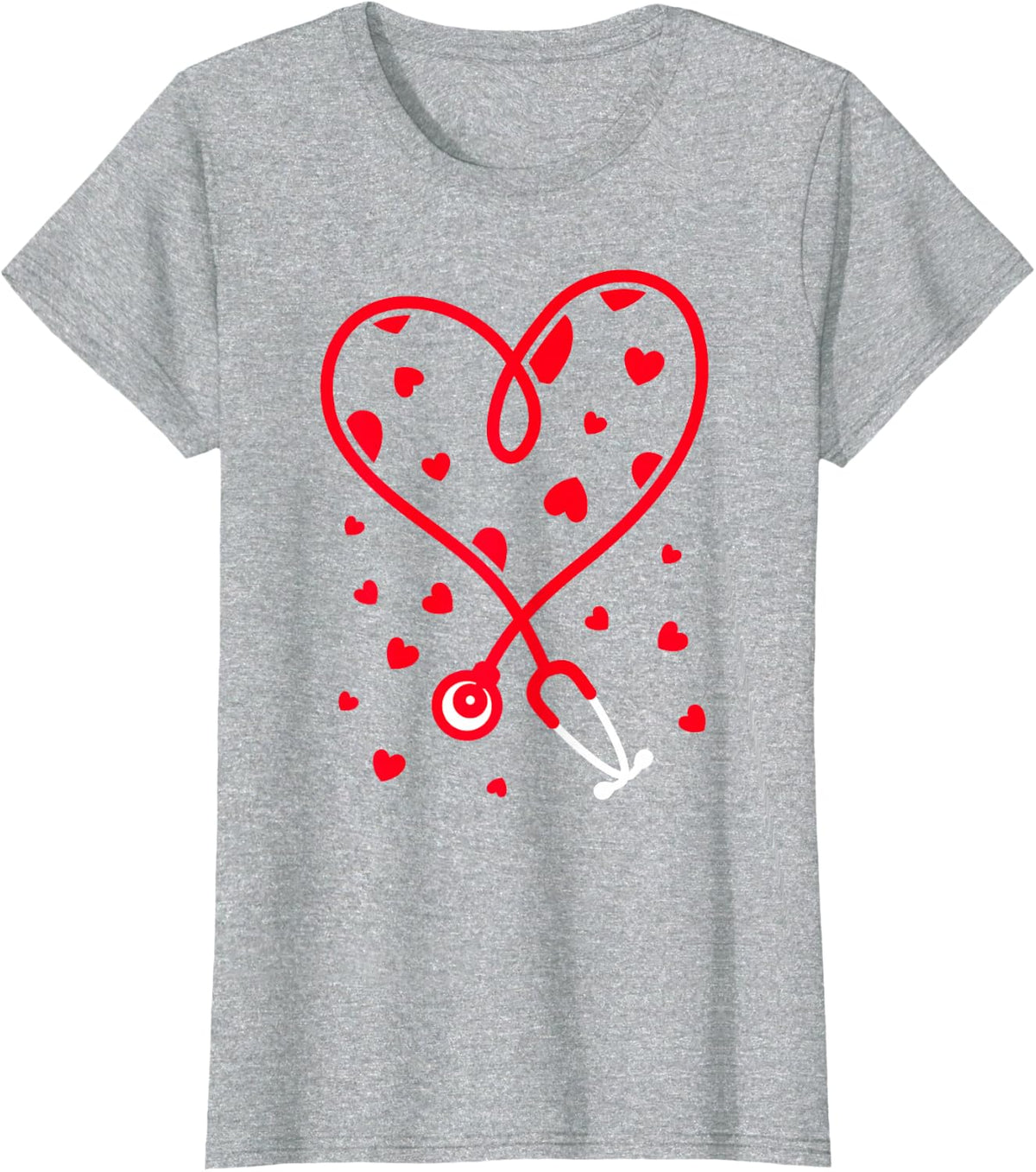 Nurse Stethoscope Heart Valentine's Day Nursing T-Shirt - Heather Grey