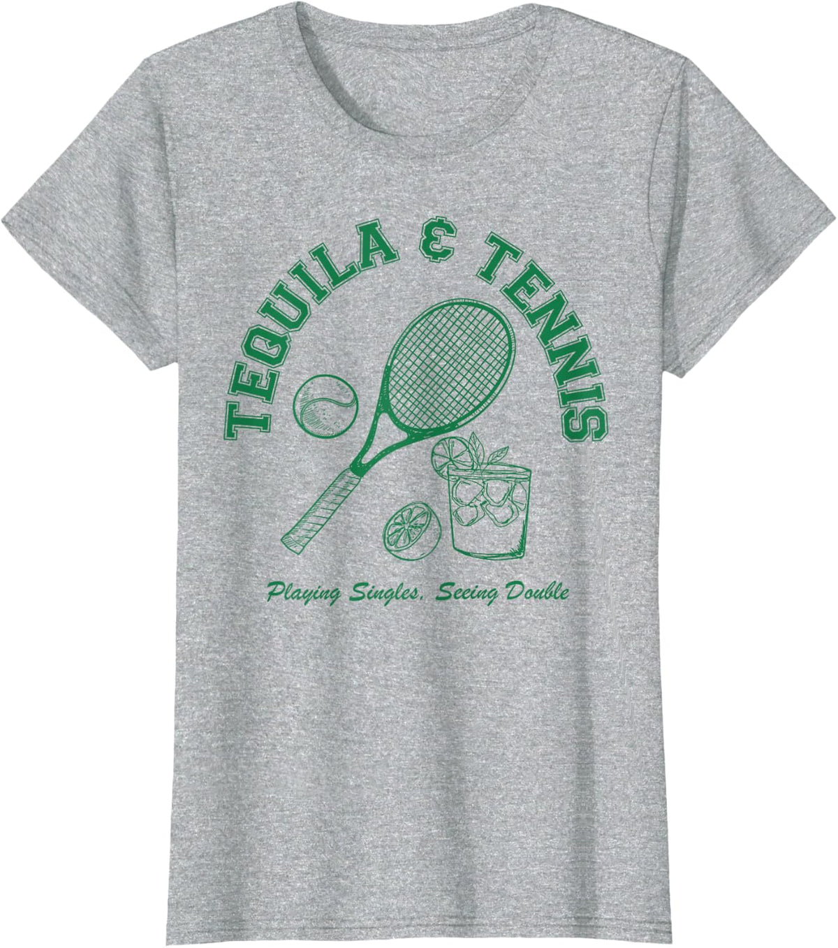 Tequila & Tennis Playing Singles Seeing Double Funny Sports T-Shirt - Heather Grey