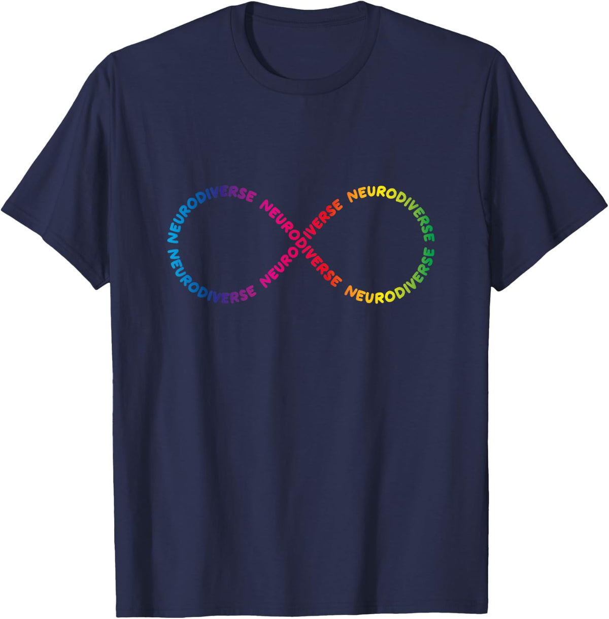 Neurodiverse Rainbow Autism Awareness Infinity Ribbon T-Shirt - Navy Blue