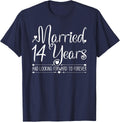 Married 14 Years Wedding Anniversary Gift for Her & Couples T-Shirt - Navy Blue