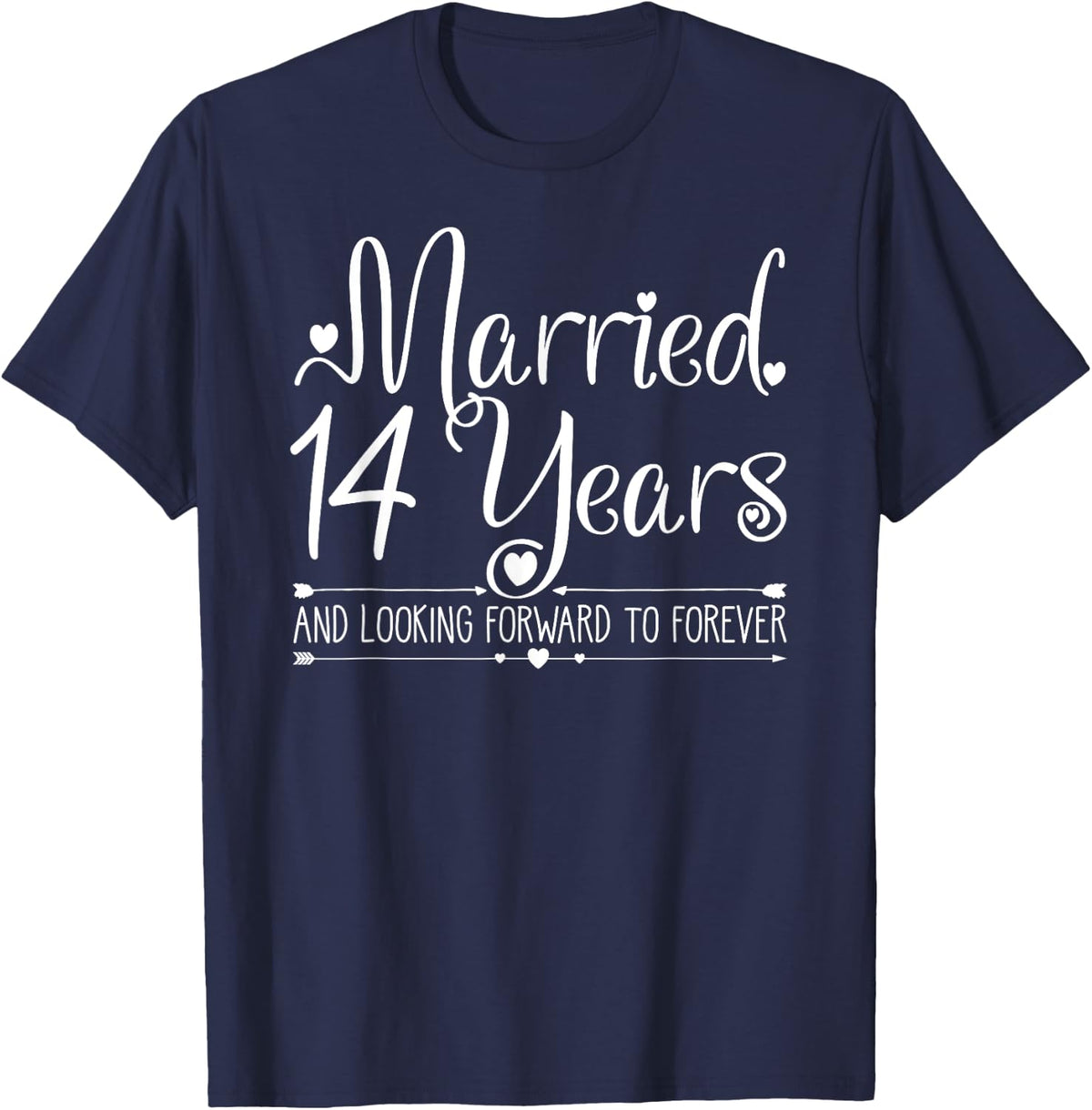Married 14 Years Wedding Anniversary Gift for Her & Couples T-Shirt - Navy Blue