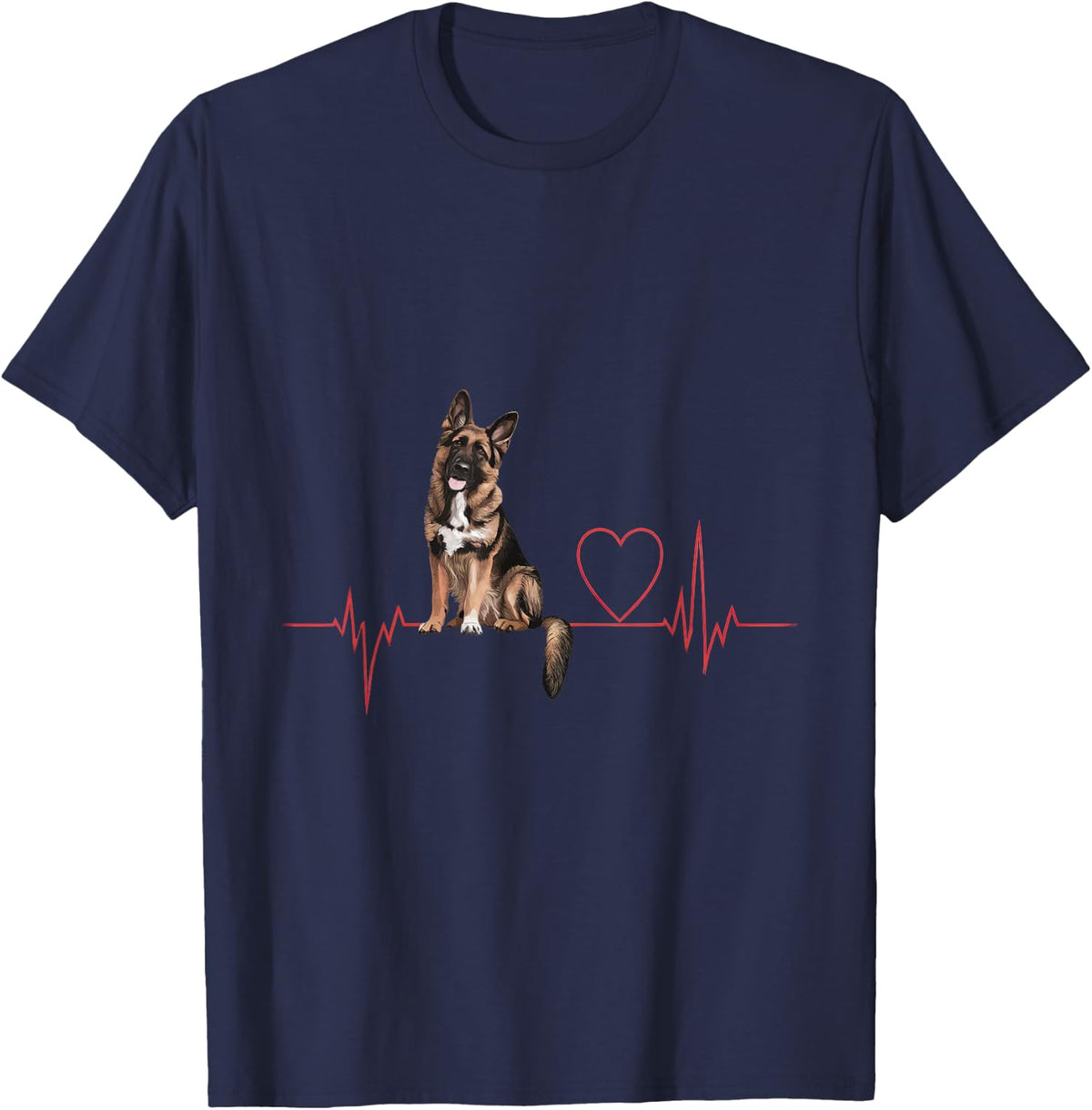 Heartbeat German Shepherd Dog T-Shirt - Navy Blue