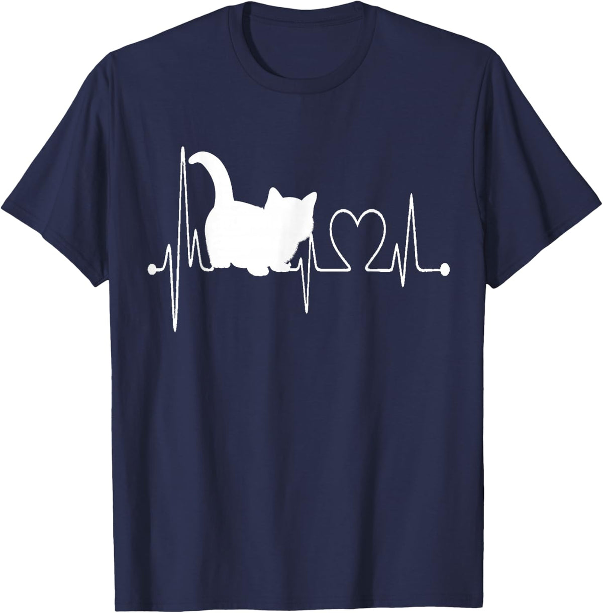 Munchkin Cat Heartbeat EKG Funny Cute T-Shirt Tee I Love My Munchkin Cat Gift for Cat Lovers - Navy Blue