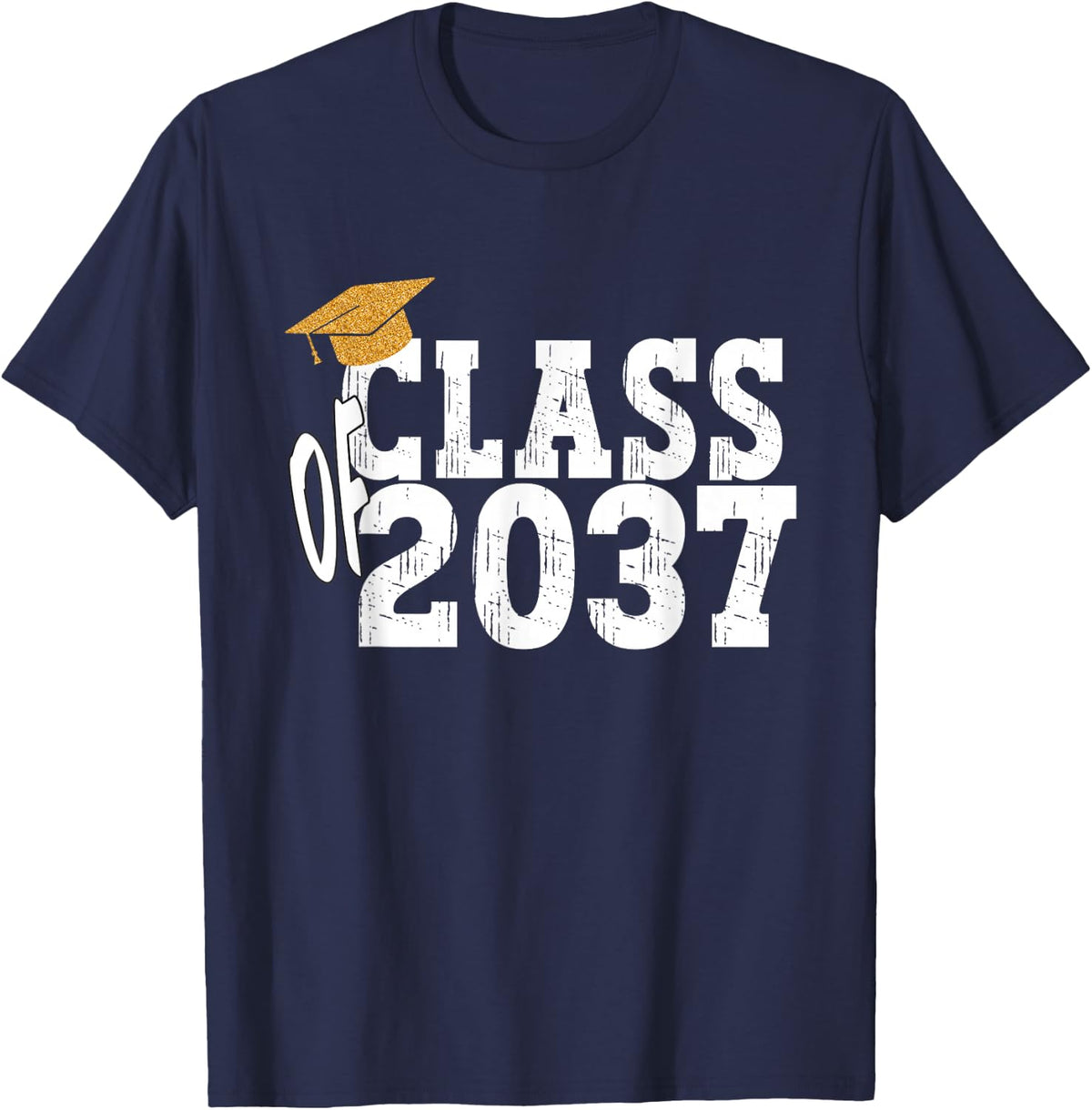 Class of 2037 Grow With Me Boy Girl First Day of Graduation T-Shirt - Navy Blue
