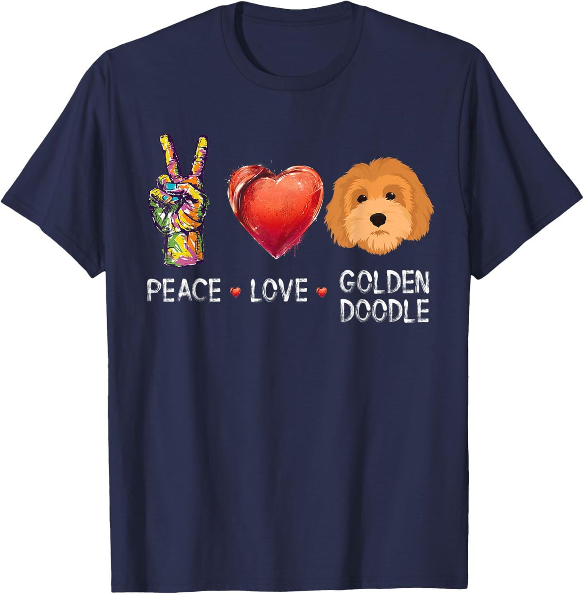 peace love Goldendoodle gift for men women kids doodle dog T-Shirt - Navy Blue
