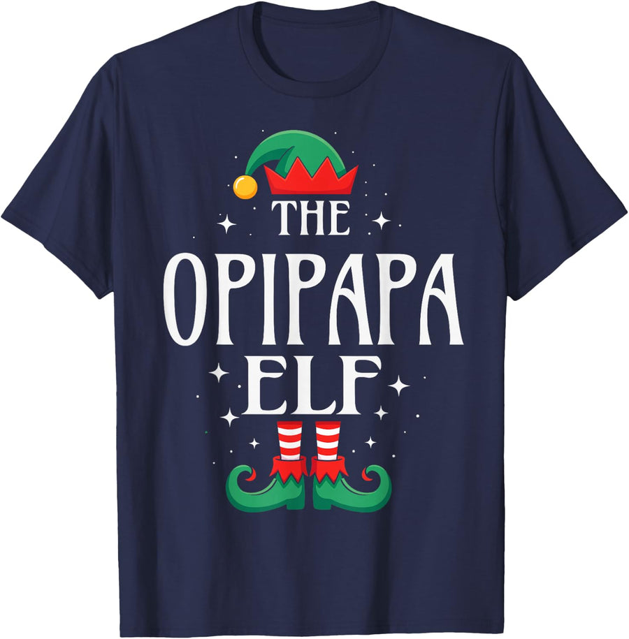 The Opipapa Elf Funny Christmas Grandpa Matching Family T-Shirt - Navy Blue