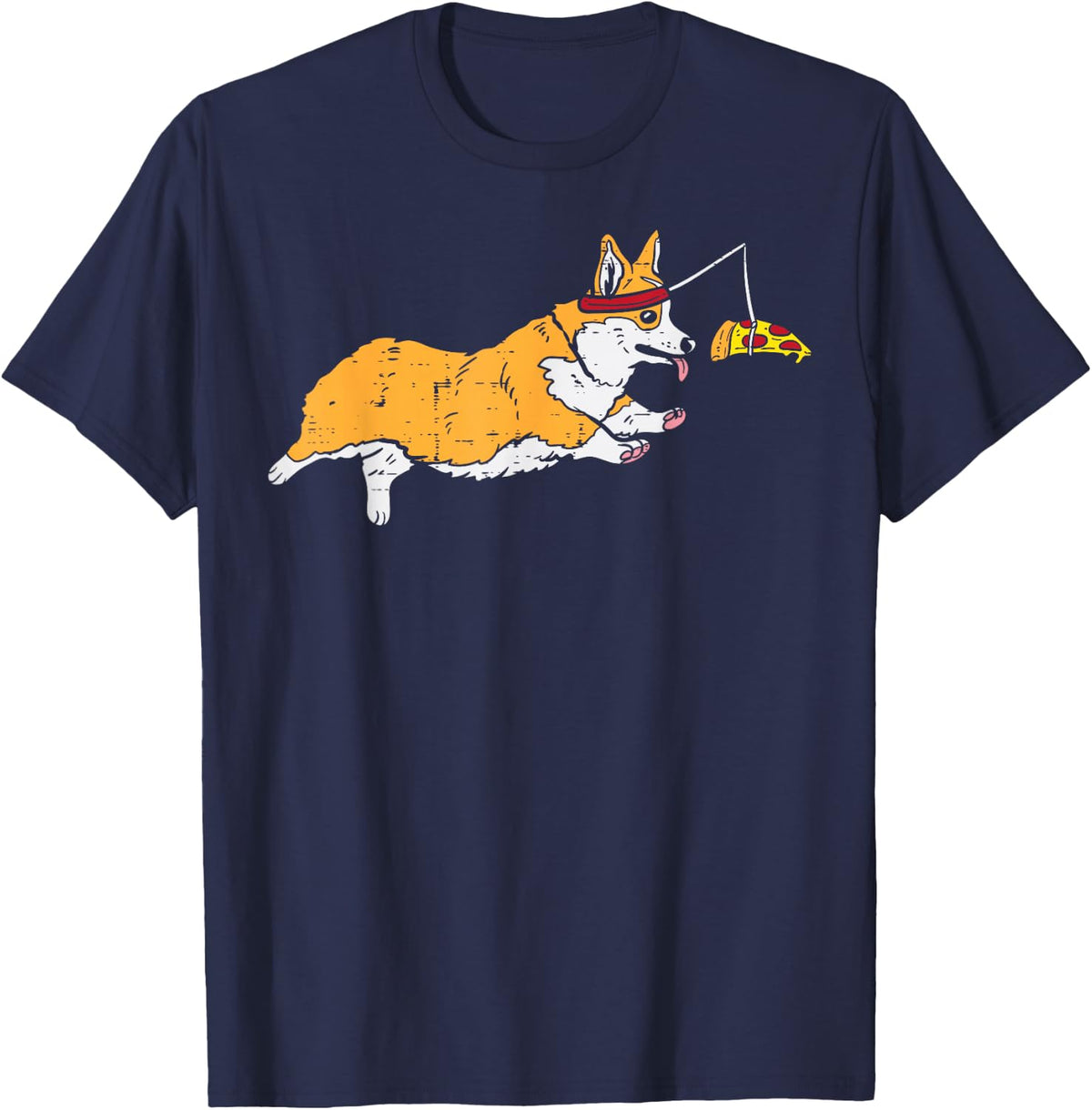 Running Welsh Corgi Pizza Funny Food Lover Dog Owner Gift T-Shirt - Navy Blue