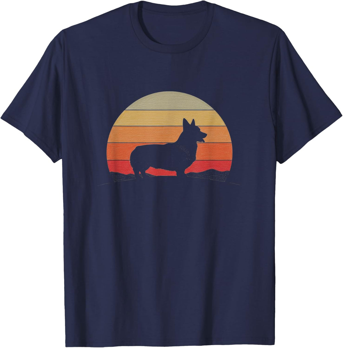 Retro Pembroke Welsh Corgi Drawing Art Design T-Shirt - Navy Blue