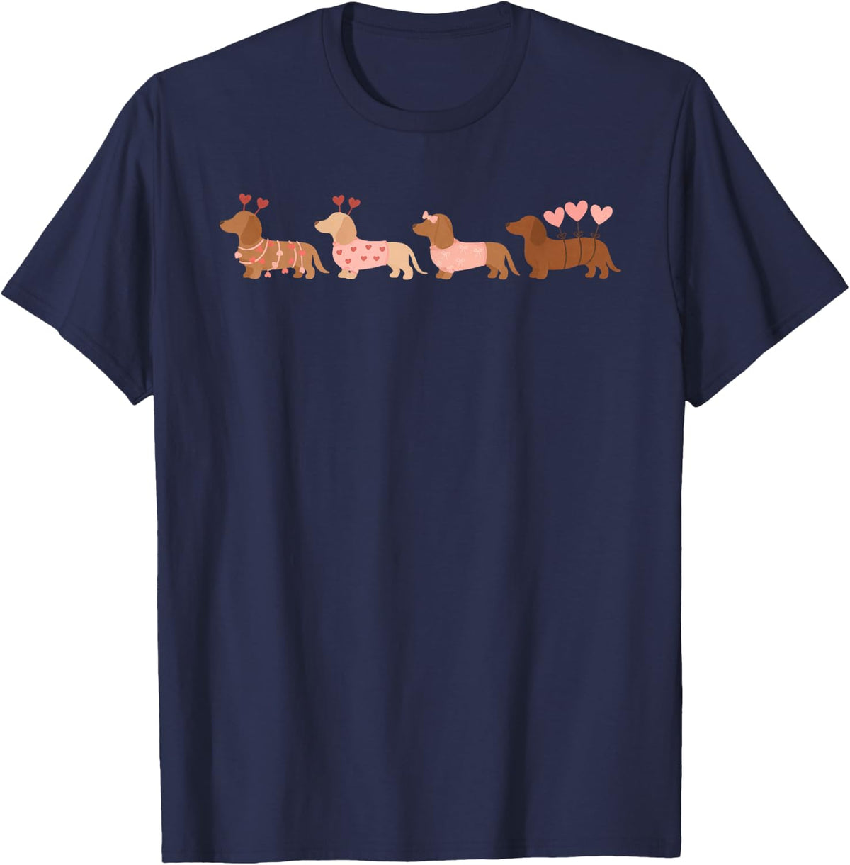 Dachshund Valentines Day Wiener Dog Lover T-Shirt - Navy Blue