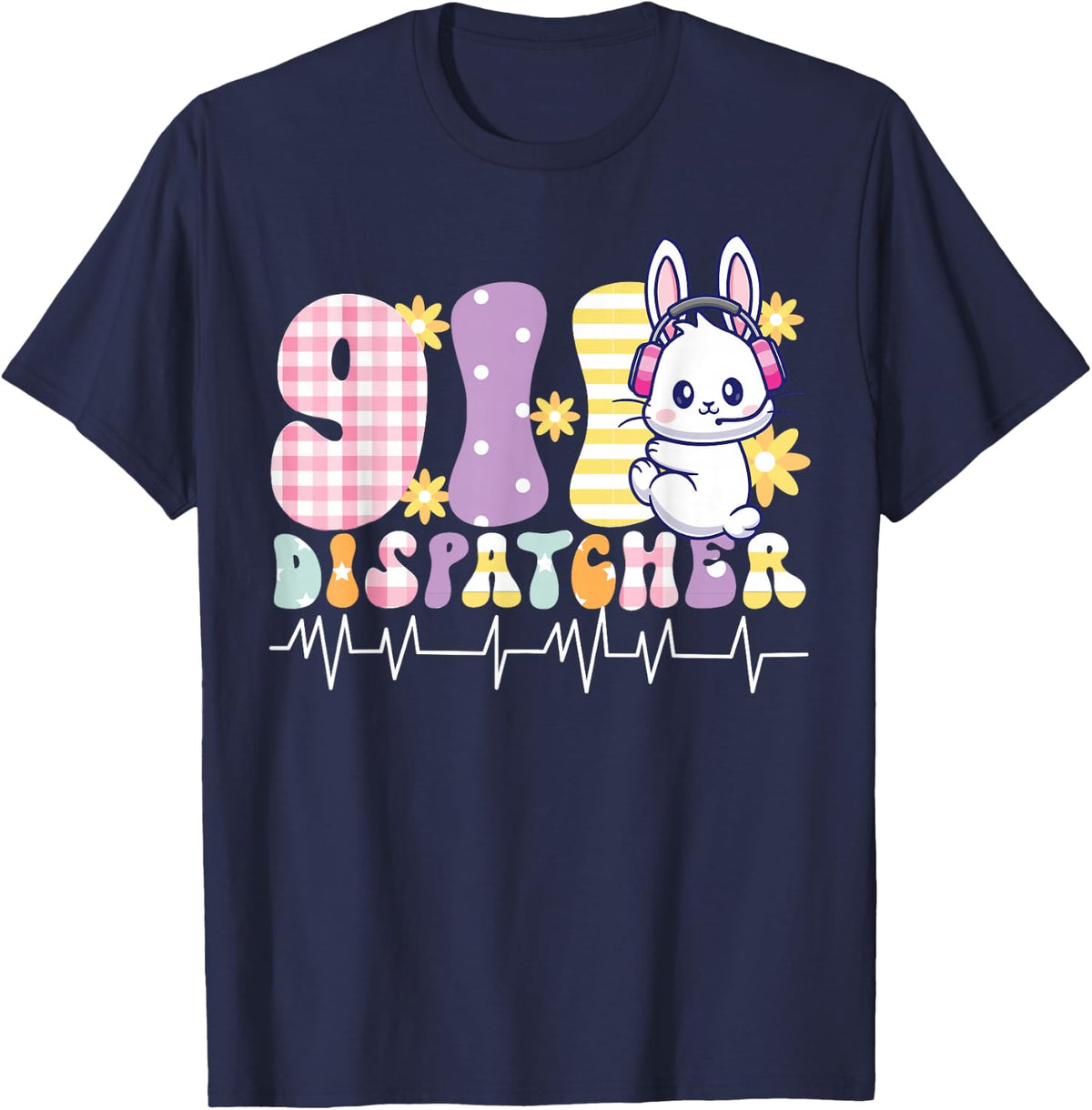 911 Dispatcher Thin Gold Yellow Line Easter 911 Dispatcher T-Shirt - Navy Blue