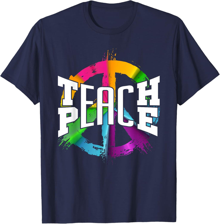 International Teach Peace Hippie Freedom Day T-Shirt - Navy Blue