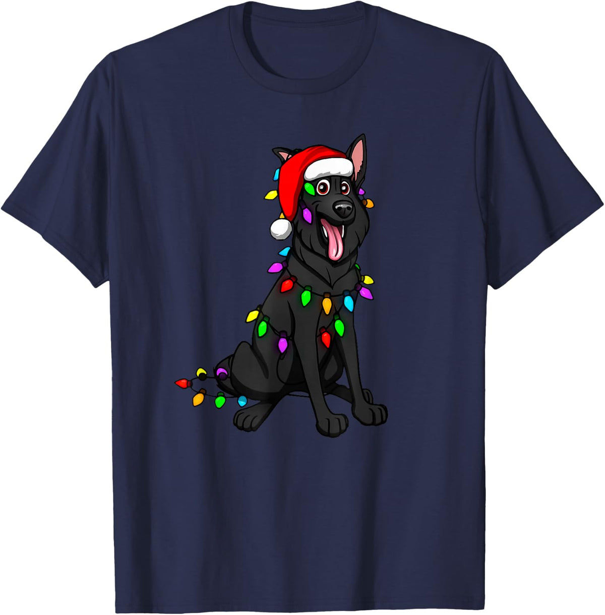 Black German Shepherd Christmas mischief GSD T-Shirt - Navy Blue