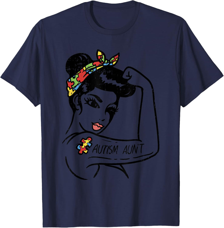 Autism Aunt Unbreakable Shirt Autistic Awareness Gift Auntie T-Shirt - Navy Blue