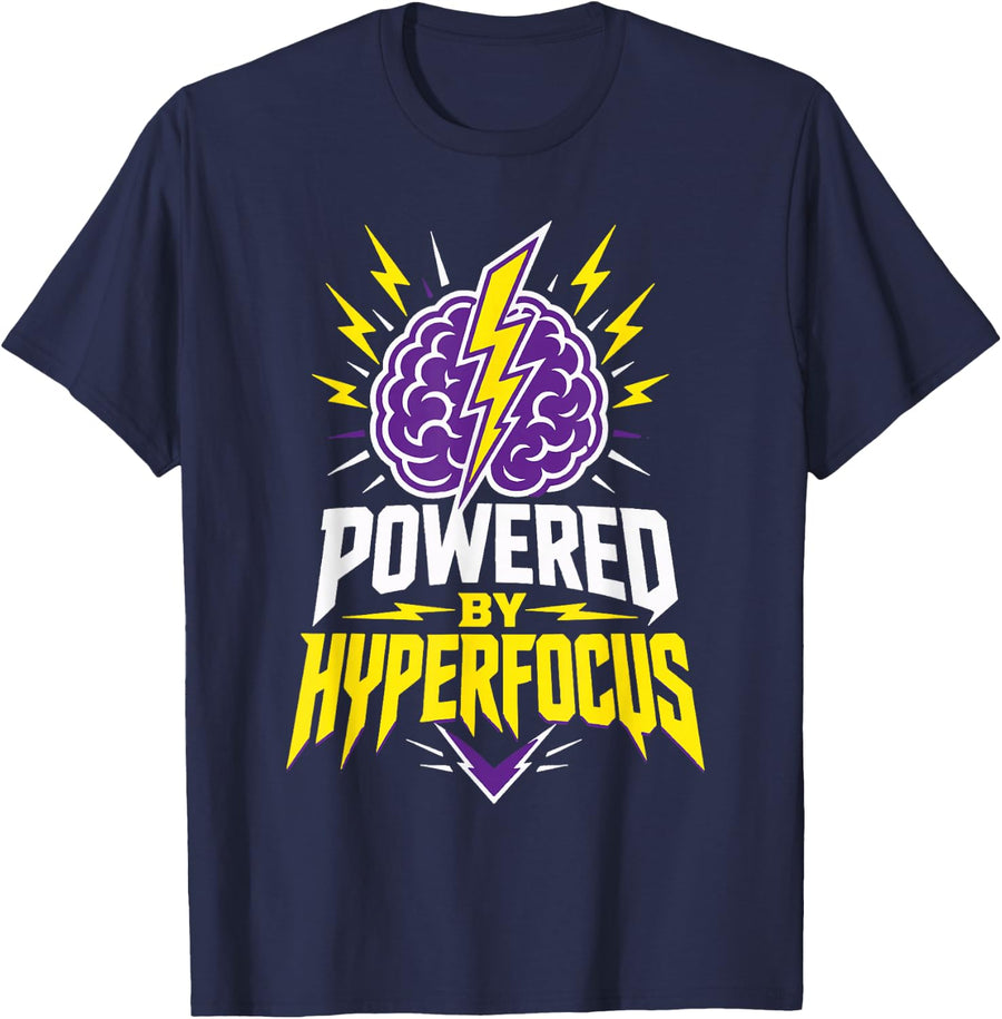 Powered By Hyperfocus Brain Bolt T-Shirt - Navy Blue