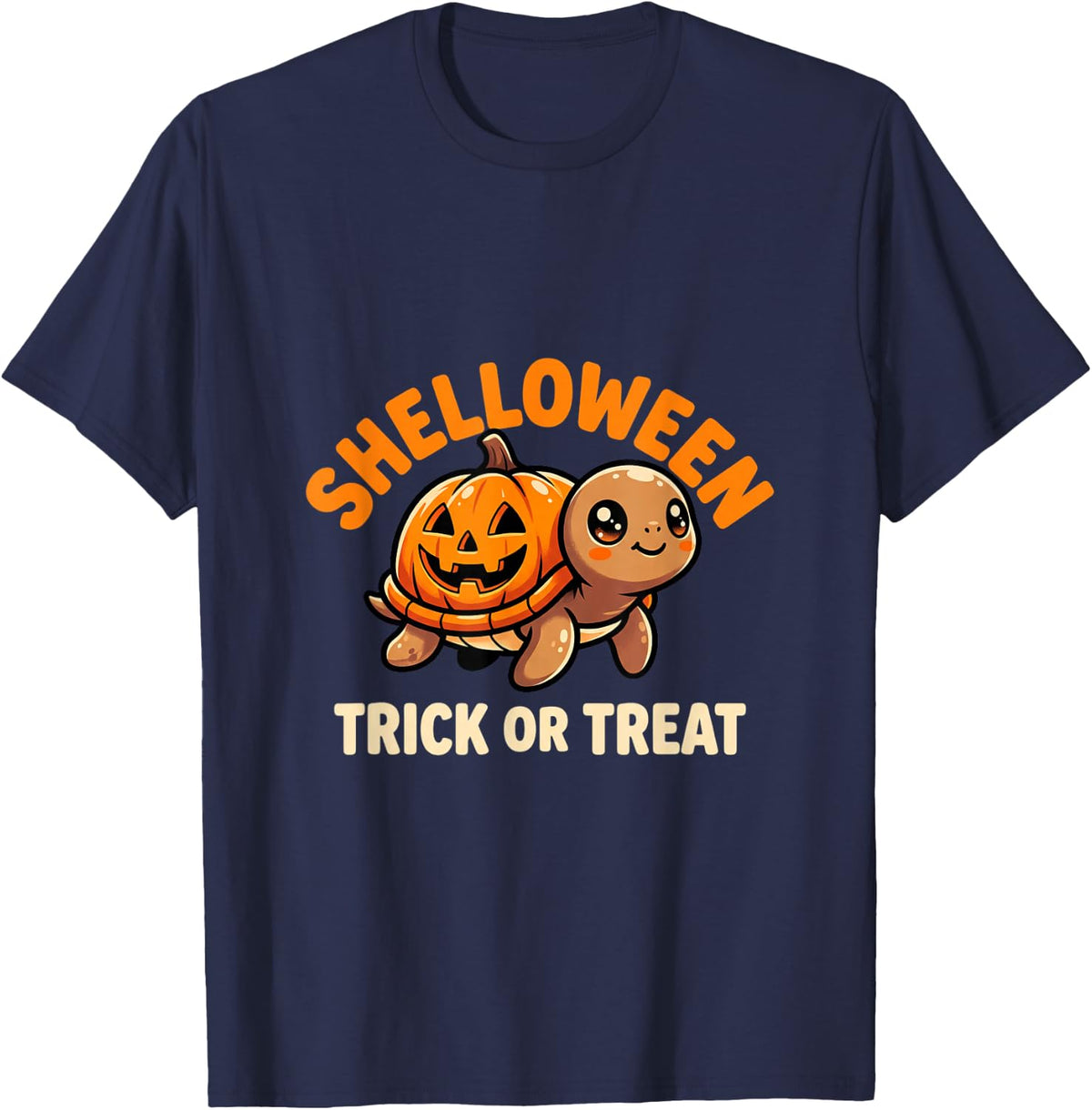 Shelloween Funny Halloween Turtle Pumpkin Pun T-Shirt - Navy Blue