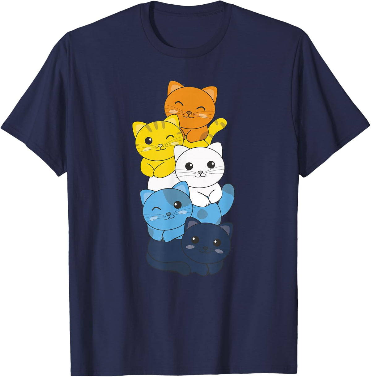 aroace Flag Pile Pride LGBTQ Cats cute aroace cat T-Shirt - Navy Blue