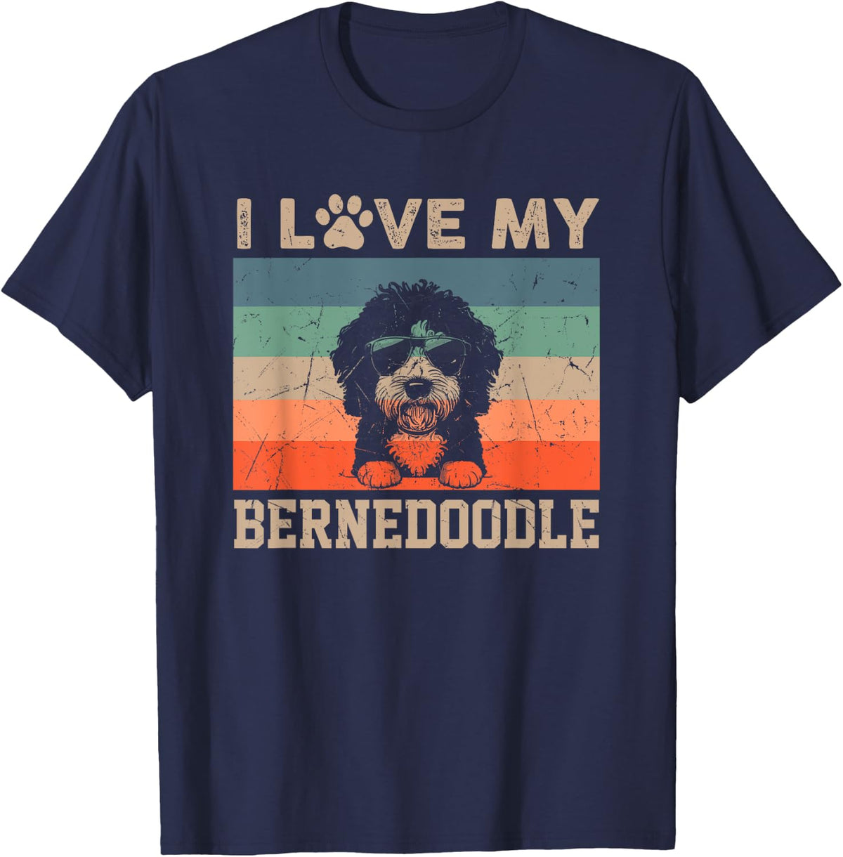 I Love My Bernedoodle Cool Dog Vintage Retro Dog Christmas Men Women Kids T-Shirt - Navy Blue