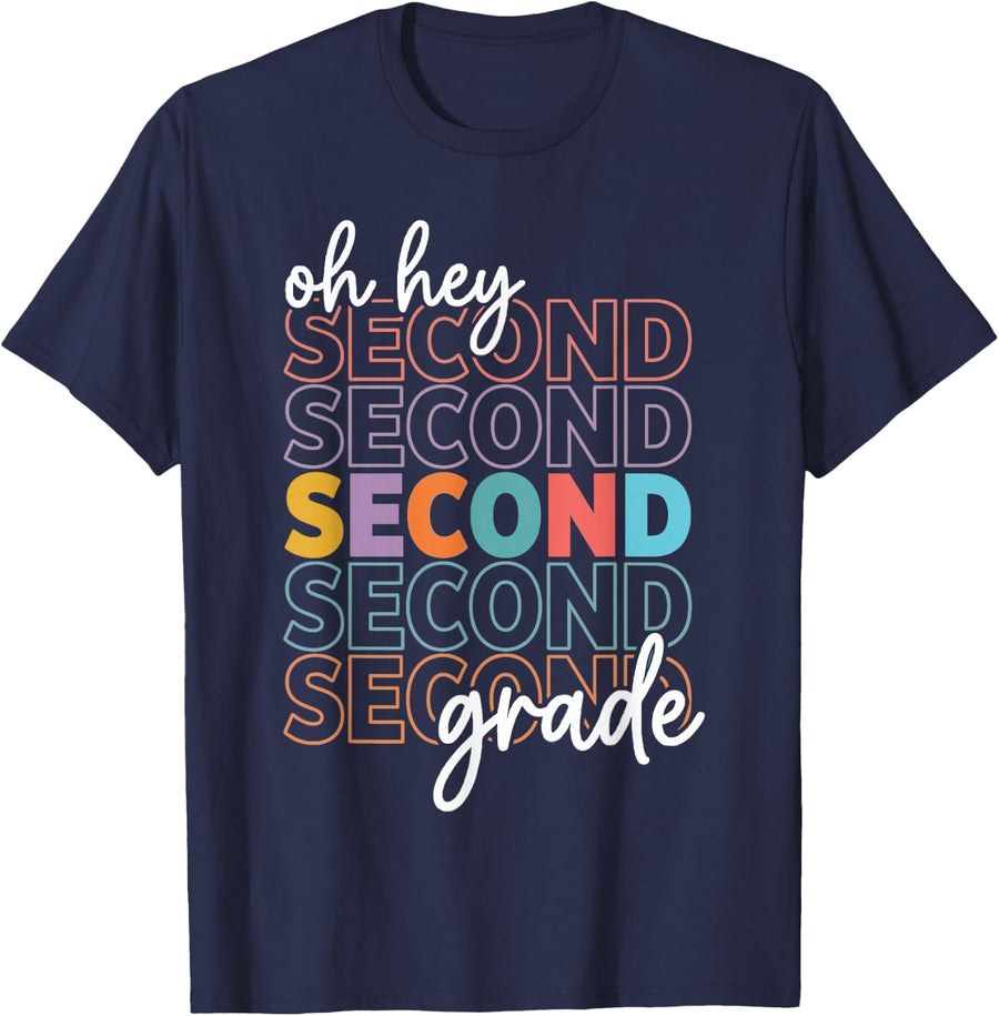 Fun Back to School 2nd Grade Teacher Shirt, Hey Second Grade T-Shirt - Navy Blue