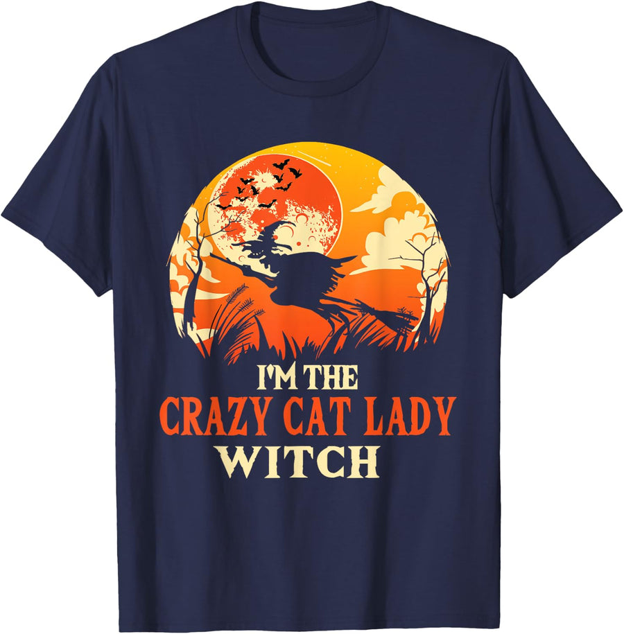 I'm The Crazy Cat Lady Witch Matching Family Halloween Party T-Shirt - Navy Blue