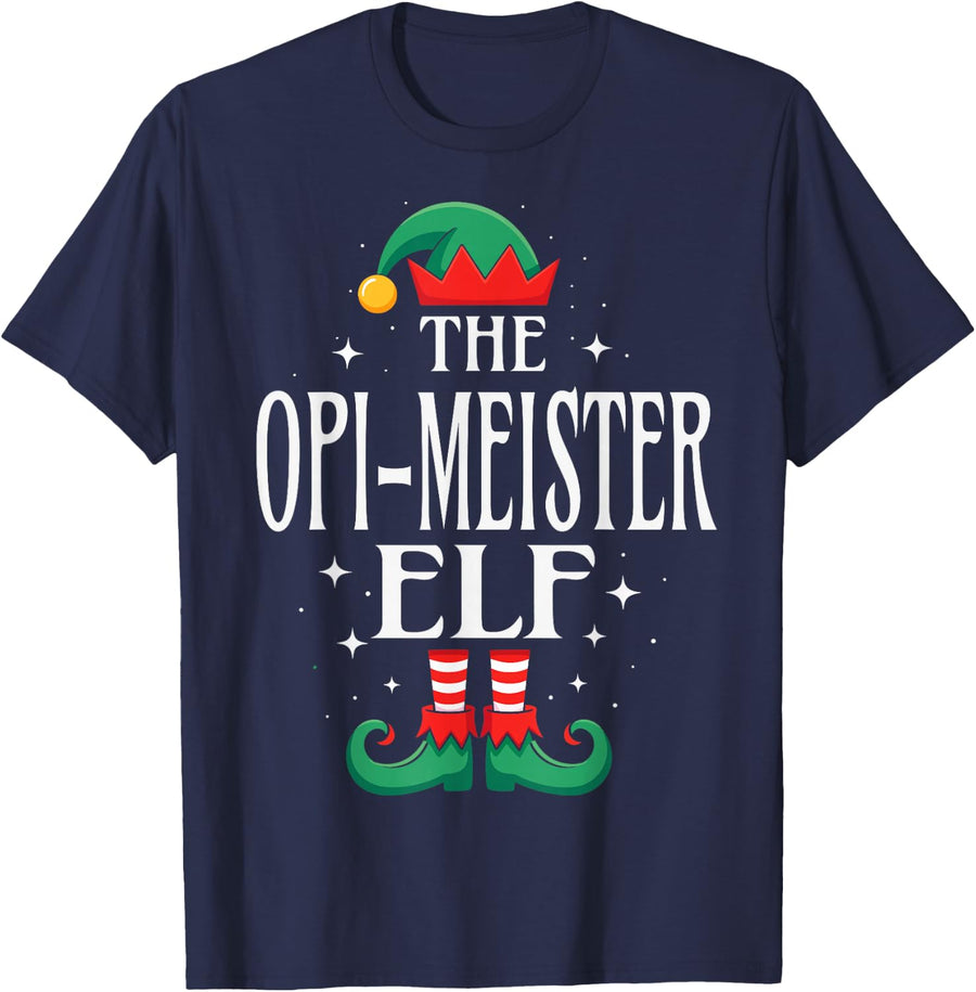 The Opi-Meister Elf Christmas Grandpa Matching Family T-Shirt - Navy Blue