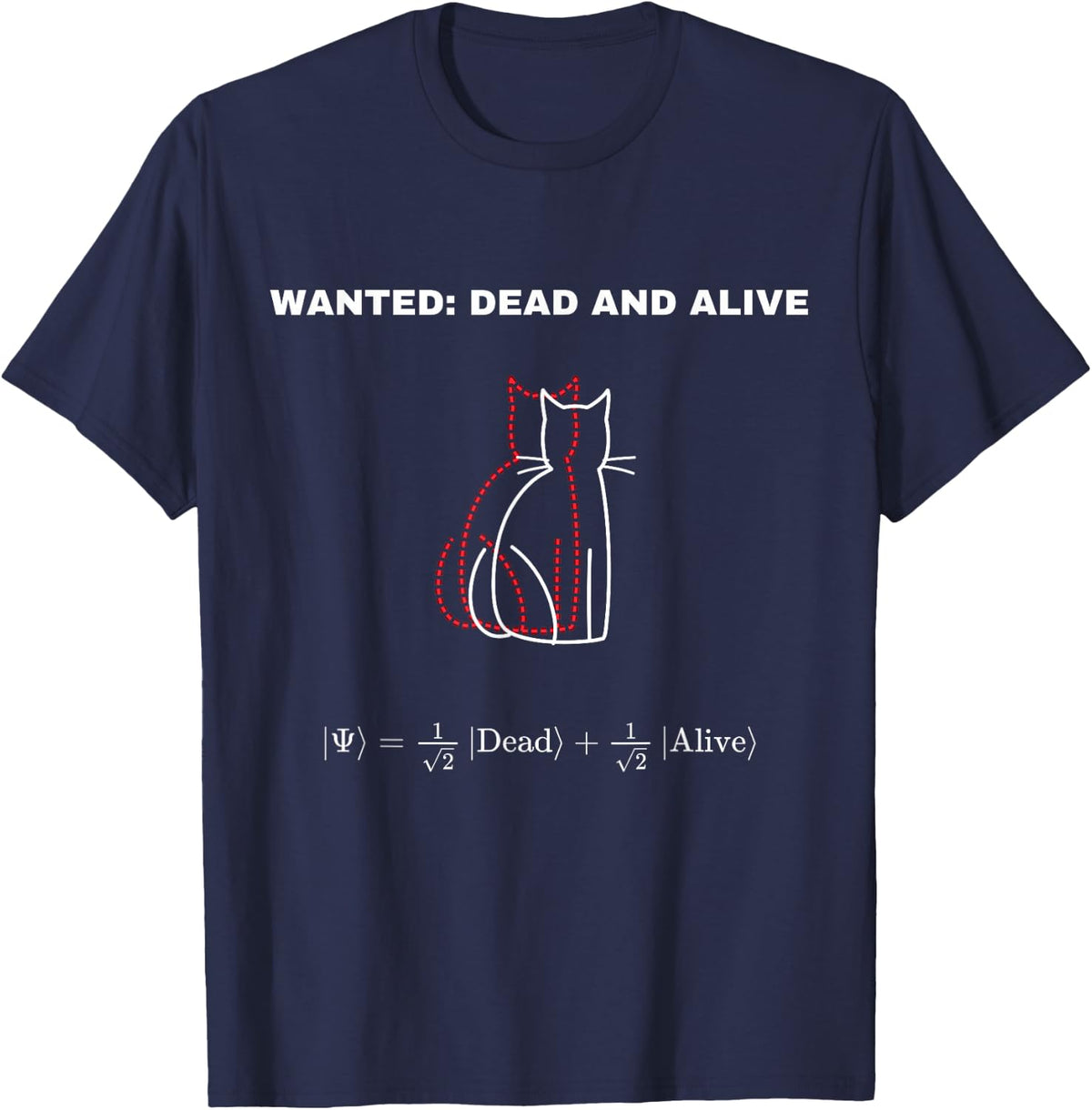 Quantum Superposition Cat Dead and Alive Physics Science T-Shirt - Navy Blue
