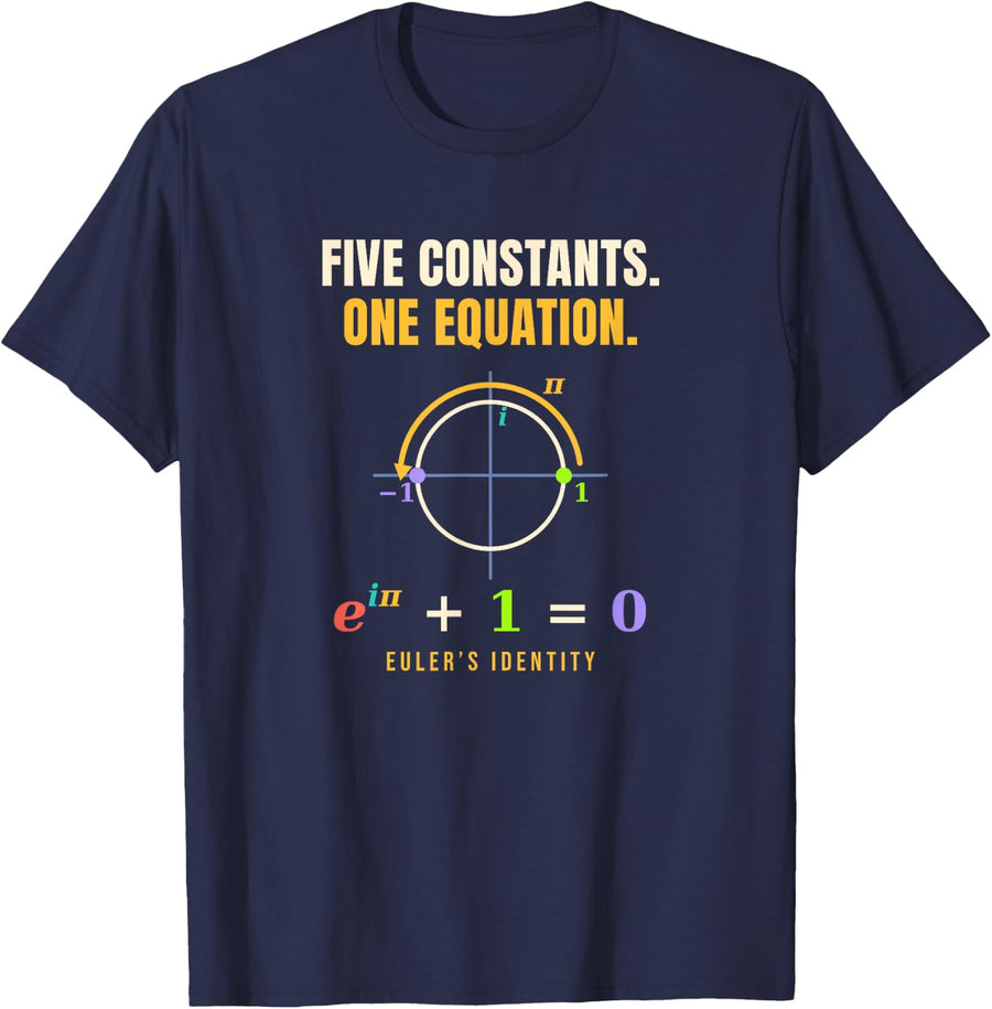 Five Constants One Equation Euler's Identity Math Physics T-Shirt - Navy Blue
