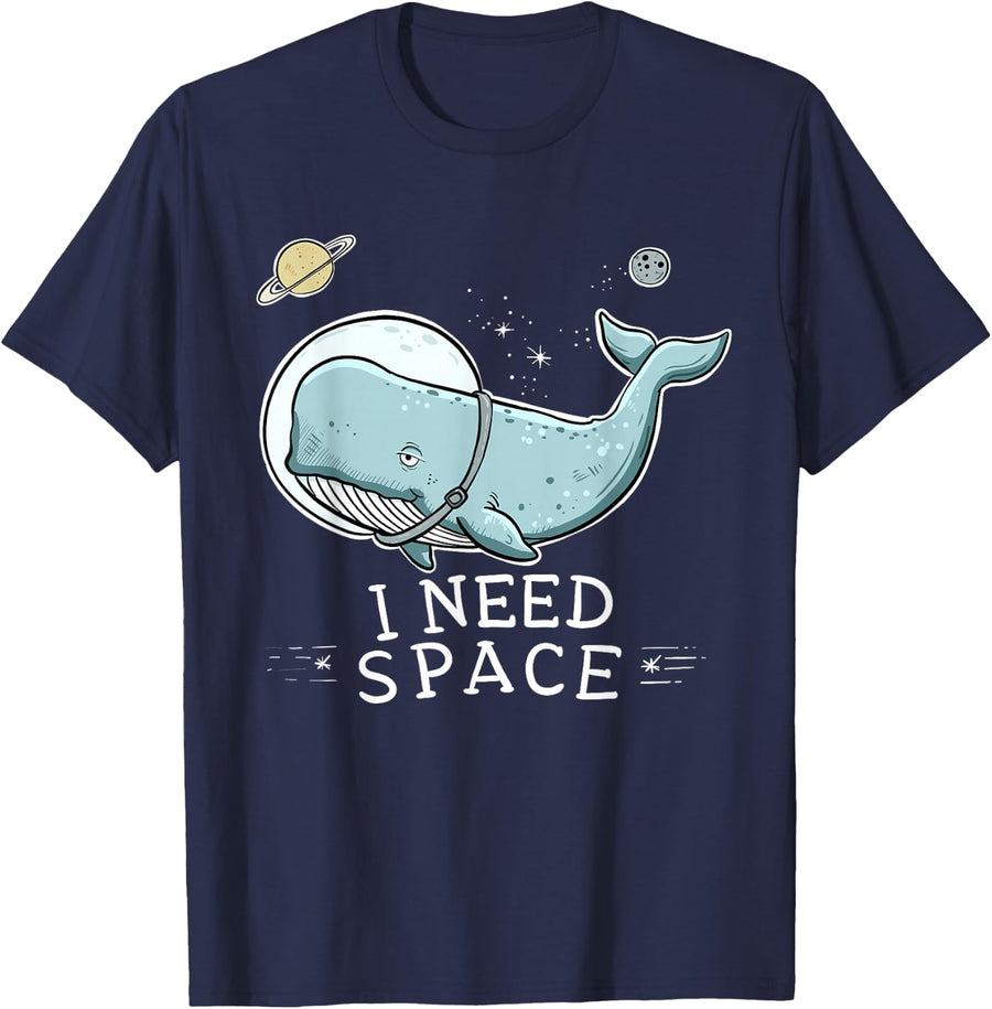 I Need Space Whale Astronaut Cartoon Design T-Shirt - Navy Blue