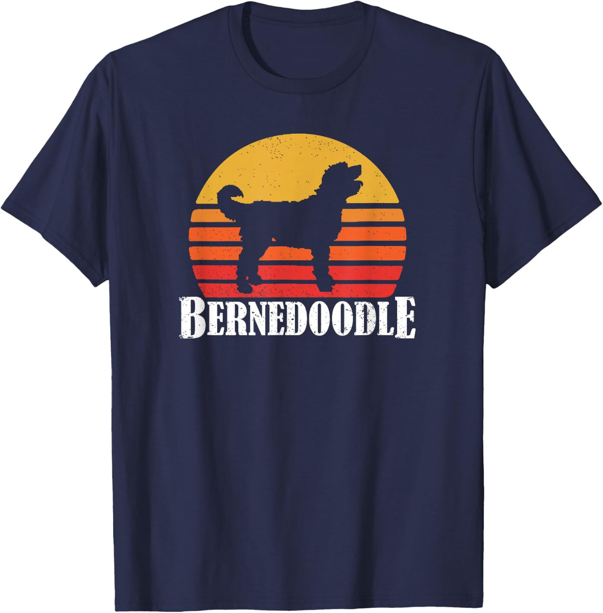 Cute Mens Womens Retro Vintage Sunset Bernedoodle Dog Lover T-Shirt - Navy Blue